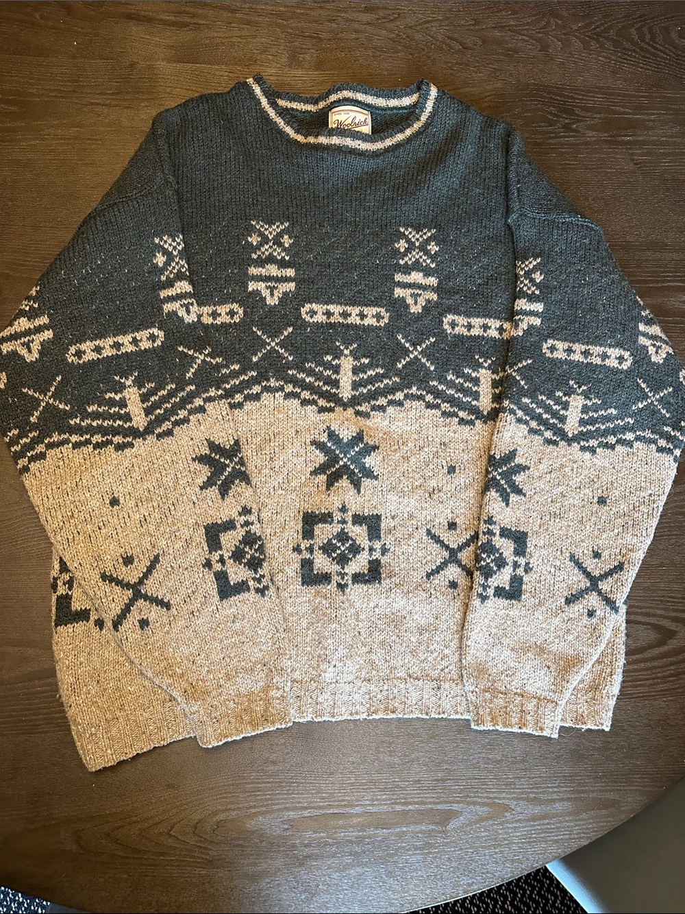 Woolrich Two-Tone Fair Isle Crewneck Sweater - green & tan.